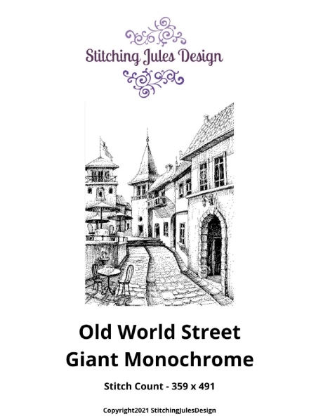 Supersized Old World Monochrome Street Cross Stitch Embroidery Needlepoint Pattern